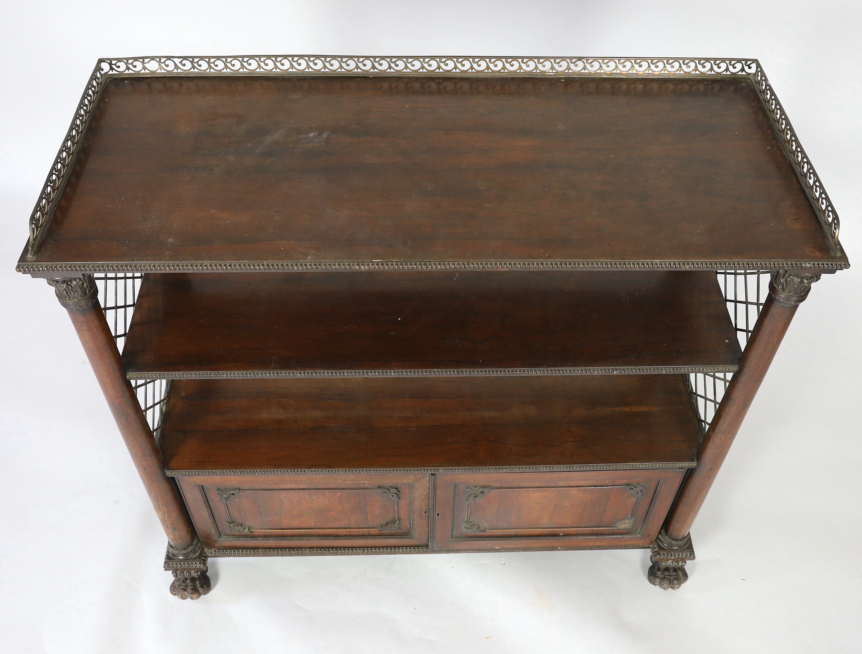 A William IV brass mounted rosewood buffet cabinet, width 140cm, depth 55cm, height 118cm